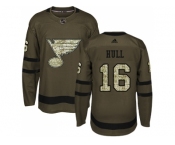 Youth Adidas St. Louis Blues #16 Brett Hull Green Salute to Service Stitched NHL Jersey