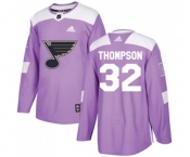 Youth Adidas St. Louis Blues #32 Tage Thompson Authentic Purple Fights Cancer Practice NHL Jersey