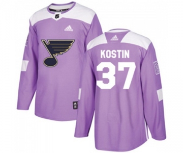 Youth Adidas St. Louis Blues #37 Klim Kostin Authentic Purple Fights Cancer Practice NHL Jersey