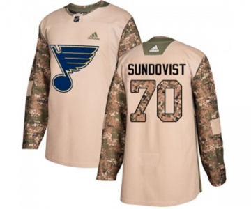 Youth Adidas St. Louis Blues #70 Oskar Sundqvist Authentic Camo Veterans Day Practice NHL Jersey