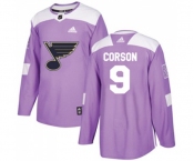 Youth Adidas St. Louis Blues #9 Shayne Corson Authentic Purple Fights Cancer Practice NHL Jersey