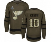 Youth St. Louis Blues #10 Brayden Schenn Authentic Green Salute to Service 2019 Stanley Cup Champions Hockey Jersey