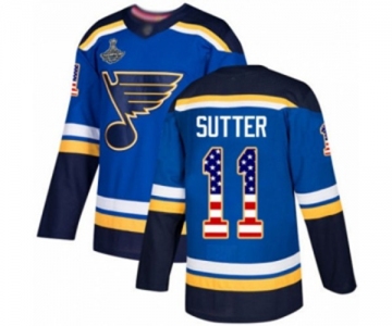 Youth St. Louis Blues #11 Brian Sutter Authentic Blue USA Flag Fashion 2019 Stanley Cup Champions Hockey Jersey