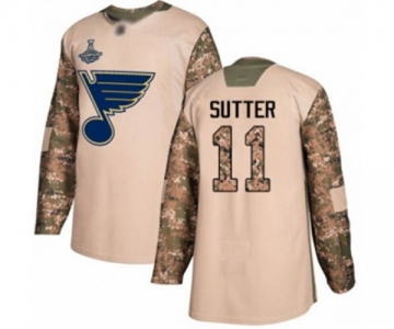 Youth St. Louis Blues #11 Brian Sutter Authentic Camo Veterans Day Practice 2019 Stanley Cup Champions Hockey Jersey