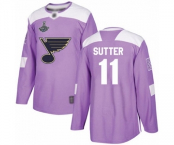 Youth St. Louis Blues #11 Brian Sutter Authentic Purple Fights Cancer Practice 2019 Stanley Cup Champions Hockey Jersey