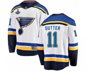 Youth St. Louis Blues #11 Brian Sutter Fanatics Branded White Away Breakaway 2019 Stanley Cup Champions Hockey Jersey