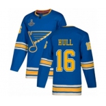 Youth St. Louis Blues #16 Brett Hull Authentic Navy Blue Alternate 2019 Stanley Cup Champions Hockey Jersey