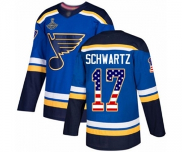 Youth St. Louis Blues #17 Jaden Schwartz Authentic Blue USA Flag Fashion 2019 Stanley Cup Champions Hockey Jersey