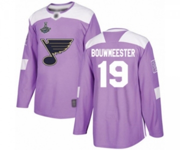 Youth St. Louis Blues #19 Jay Bouwmeester Authentic Purple Fights Cancer Practice 2019 Stanley Cup Champions Hockey Jersey