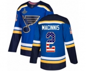 Youth St. Louis Blues #2 Al Macinnis Authentic Blue USA Flag Fashion 2019 Stanley Cup Champions Hockey Jersey