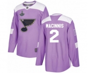 Youth St. Louis Blues #2 Al Macinnis Authentic Purple Fights Cancer Practice 2019 Stanley Cup Champions Hockey Jersey