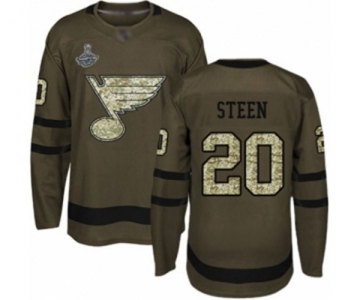 Youth St. Louis Blues #20 Alexander Steen Authentic Green Salute to Service 2019 Stanley Cup Champions Hockey Jersey