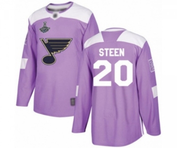 Youth St. Louis Blues #20 Alexander Steen Authentic Purple Fights Cancer Practice 2019 Stanley Cup Champions Hockey Jersey