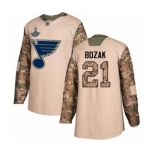 Youth St. Louis Blues #21 Tyler Bozak Authentic Camo Veterans Day Practice 2019 Stanley Cup Champions Hockey Jersey