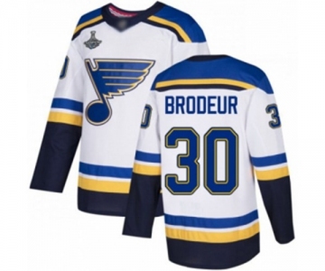 Youth St. Louis Blues #30 Martin Brodeur Authentic White Away 2019 Stanley Cup Champions Hockey Jersey