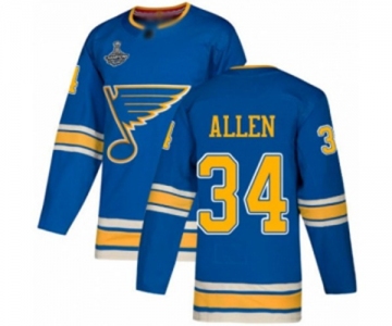 Youth St. Louis Blues #34 Jake Allen Authentic Navy Blue Alternate 2019 Stanley Cup Champions Hockey Jersey