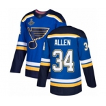 Youth St. Louis Blues #34 Jake Allen Authentic Royal Blue Home 2019 Stanley Cup Champions Hockey Jersey