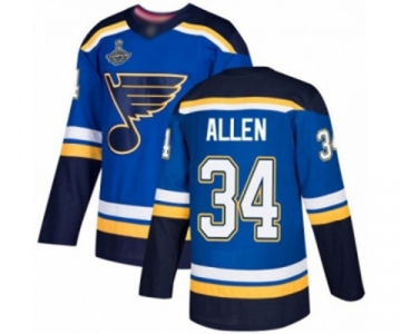 Youth St. Louis Blues #34 Jake Allen Authentic Royal Blue Home 2019 Stanley Cup Champions Hockey Jersey