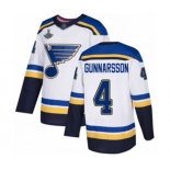 Youth St. Louis Blues #4 Carl Gunnarsson Authentic White Away 2019 Stanley Cup Champions Hockey Jersey