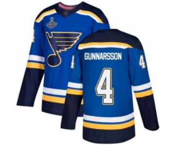 Youth St. Louis Blues #4 Carl Gunnarsson Premier Royal Blue Home 2019 Stanley Cup Champions Hockey Jersey