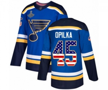 Youth St. Louis Blues #45 Luke Opilka Authentic Blue USA Flag Fashion 2019 Stanley Cup Champions Hockey Jersey