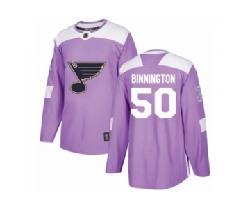 Youth St. Louis Blues #50 Jordan Binnington Authentic Purple Fights Cancer Practice Hockey Jersey