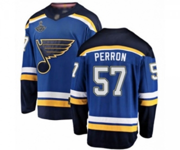 Youth St. Louis Blues #57 David Perron Fanatics Branded Royal Blue Home Breakaway 2019 Stanley Cup Champions Hockey Jersey