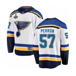 Youth St. Louis Blues #57 David Perron Fanatics Branded White Away Breakaway 2019 Stanley Cup Champions Hockey Jersey