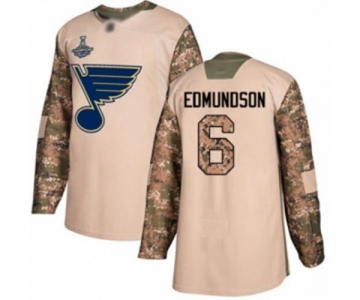 Youth St. Louis Blues #6 Joel Edmundson Authentic Camo Veterans Day Practice 2019 Stanley Cup Champions Hockey Jersey