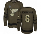 Youth St. Louis Blues #6 Joel Edmundson Authentic Green Salute to Service 2019 Stanley Cup Champions Hockey Jersey