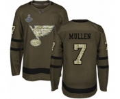 Youth St. Louis Blues #7 Joe Mullen Authentic Green Salute to Service 2019 Stanley Cup Champions Hockey Jersey