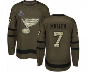 Youth St. Louis Blues #7 Joe Mullen Authentic Green Salute to Service 2019 Stanley Cup Champions Hockey Jersey