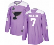 Youth St. Louis Blues #7 Joe Mullen Authentic Purple Fights Cancer Practice 2019 Stanley Cup Champions Hockey Jersey