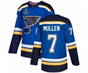 Youth St. Louis Blues #7 Joe Mullen Authentic Royal Blue Home 2019 Stanley Cup Champions Hockey Jersey