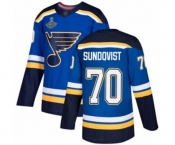 Youth St. Louis Blues #70 Oskar Sundqvist Authentic Royal Blue Home 2019 Stanley Cup Champions Hockey Jersey