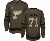 Youth St. Louis Blues #71 Jordan Nolan Authentic Green Salute to Service 2019 Stanley Cup Champions Hockey Jersey