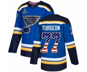 Youth St. Louis Blues #77 Pierre Turgeon Authentic Blue USA Flag Fashion 2019 Stanley Cup Champions Hockey Jersey