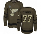 Youth St. Louis Blues #77 Pierre Turgeon Authentic Green Salute to Service 2019 Stanley Cup Champions Hockey Jersey