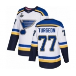 Youth St. Louis Blues #77 Pierre Turgeon Authentic White Away 2019 Stanley Cup Champions Hockey Jersey