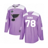 Youth St. Louis Blues #78 Dominik Bokk Authentic Purple Fights Cancer Practice 2019 Stanley Cup Champions Hockey Jersey