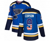 Youth St. Louis Blues #9 Shayne Corson Authentic Blue USA Flag Fashion 2019 Stanley Cup Champions Hockey Jersey