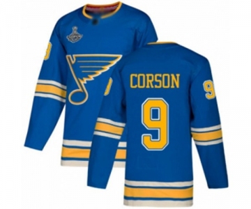 Youth St. Louis Blues #9 Shayne Corson Authentic Navy Blue Alternate 2019 Stanley Cup Champions Hockey Jersey