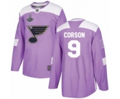 Youth St. Louis Blues #9 Shayne Corson Authentic Purple Fights Cancer Practice 2019 Stanley Cup Champions Hockey Jersey