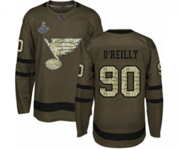 Youth St. Louis Blues #90 Ryan O'Reilly Authentic Green Salute to Service 2019 Stanley Cup Champions Hockey Jersey