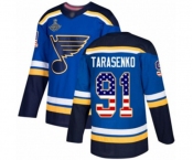 Youth St. Louis Blues #91 Vladimir Tarasenko Authentic Blue USA Flag Fashion 2019 Stanley Cup Champions Hockey Jersey