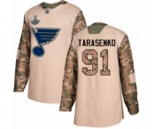 Youth St. Louis Blues #91 Vladimir Tarasenko Authentic Camo Veterans Day Practice 2019 Stanley Cup Champions Hockey Jersey