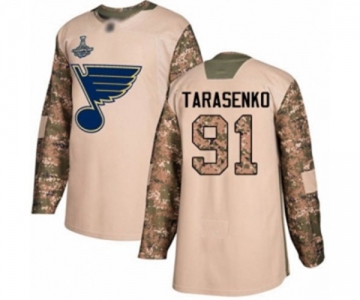 Youth St. Louis Blues #91 Vladimir Tarasenko Authentic Camo Veterans Day Practice 2019 Stanley Cup Champions Hockey Jersey