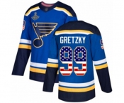 Youth St. Louis Blues #99 Wayne Gretzky Authentic Blue USA Flag Fashion 2019 Stanley Cup Champions Hockey Jersey