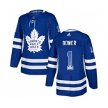 Adidas Toronto Maple Leafs #1 Johnny Bower Authentic Blue Drift Fashion NHL Jersey