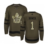 Adidas Toronto Maple Leafs #1 Johnny Bower Authentic Green Salute to Service NHL Jersey